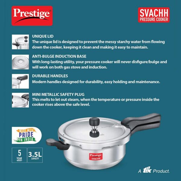 Prestige Svachh Aluminium Senior Deep Pressure Pan 3.5 L ( 10728 , Fry Pan ) - Image 4