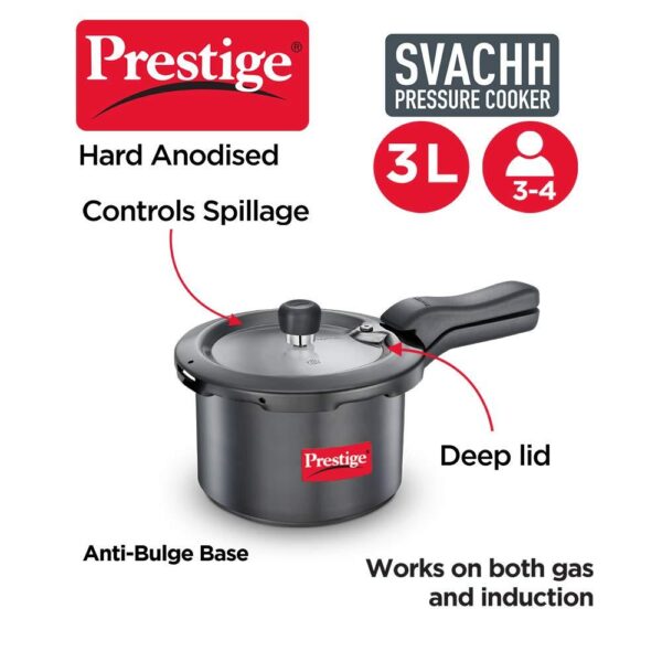 Prestige Svachh 3 Litre Pressure Cooker with Hard Anodized Body ( 20223 , Black ) - Image 2