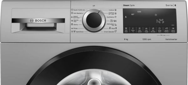 BOSCH 8 kg Fully Automatic Front Load Washing Machine (Series 6, WGA1320SIN, Auto Stain Removal, Silver) - Image 3