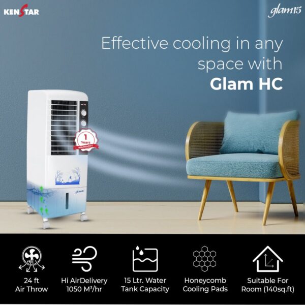 Kenstar 15 Litre Glam 15R Personal Cooler with Remote Control White (Suitable for Room Size Upto 120 sq. ft.) - Image 2