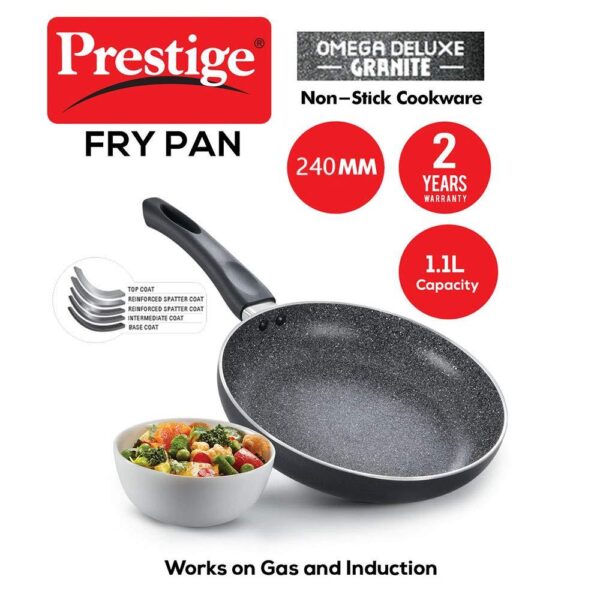 Prestige Omega Deluxe Granite Fry Pan, 240mm W/O LID ( 36305 , Black ) - Image 2