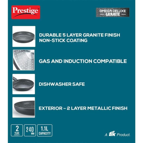 Prestige Omega Deluxe Granite Fry Pan, 240mm W/O LID ( 36305 , Black ) - Image 4