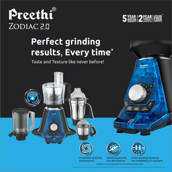 Preethi Zodiac 2.0 1000-Watt Mixer Grinder with 4 Jars - Image 3