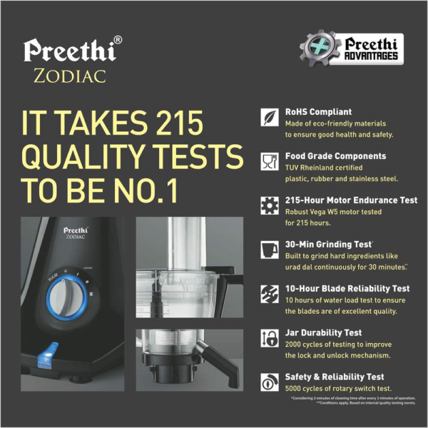 Preethi Zodiac MG 218 Mixer Grinder, 750W, 5 Jars - Image 3