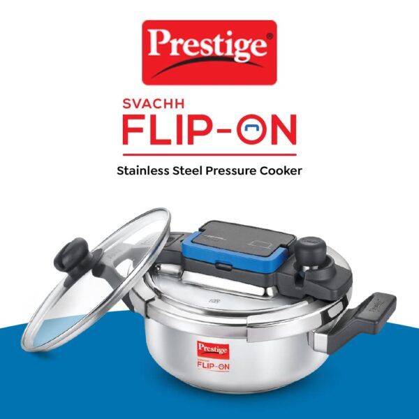 Prestige 3L Svachh FLIP-ON Stainless Steel Pressure Cooker with glass lid|Innovative lock lid with spillage control|Gas & Induction compatible - Image 5