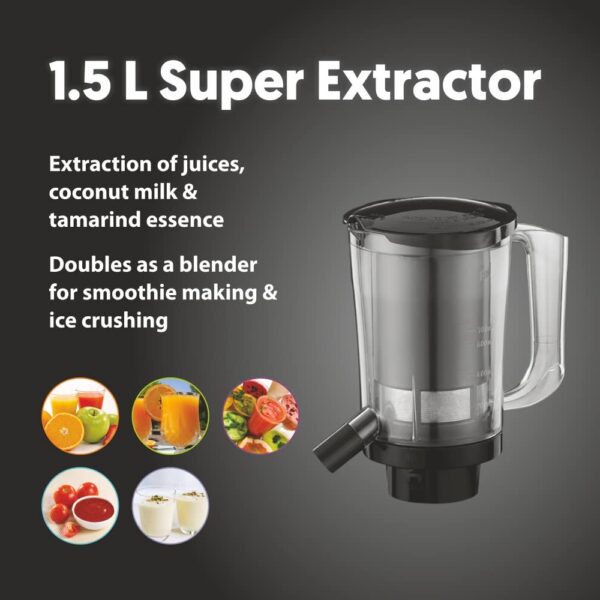 Preethi Taurus Plus MG-257 Mixer Grinder, 1000 Watt, Blue/Black 4 Jars - Super Extractor Juicer Jar - Image 8