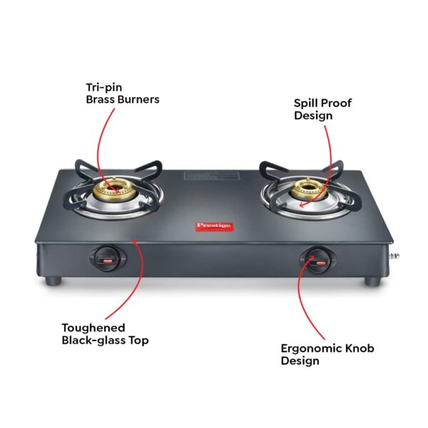 Prestige Magic plus Toughened Glass-Top 2 Brass Burner LPG Gas Stove(GTMP-02) - Image 6