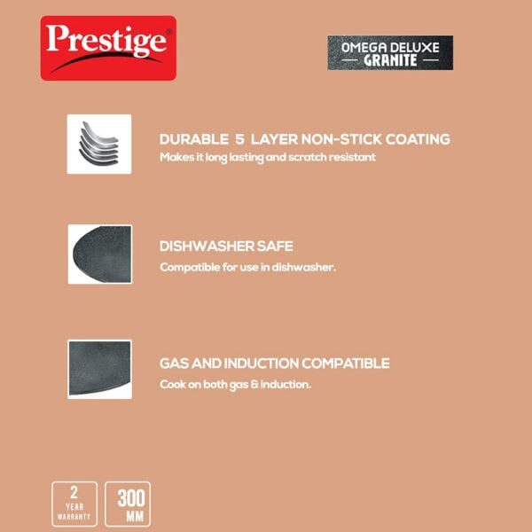 Prestige Omega Deluxe Granite 30cm Non-Stick Dosa Tawa|Scratch and Abrasion Resistant |Gas & Induction Compatible - Image 4