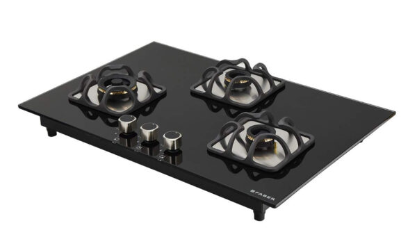 Faber Mild Steel Hobtop Imperia Plus 783 BRB Ci Bk 3 Brass Burner Auto Electric Ignition Glass Top (Black) - Image 7