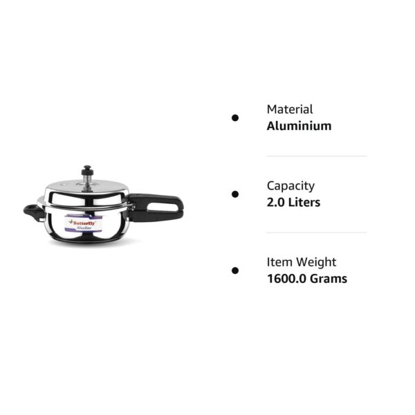 Butterfly Aluminum Blue Line Inner Lid Pressure Cooker, Silver, 2 liter - Image 6