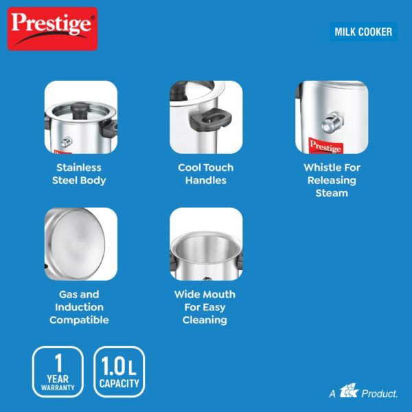 Prestige SS Milk Cooker 1.0L, Stainless Steel, Silver - Image 5