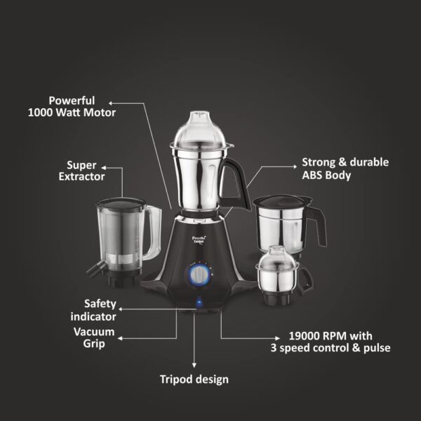 Preethi Taurus Plus MG-257 Mixer Grinder, 1000 Watt, Blue/Black 4 Jars - Super Extractor Juicer Jar - Image 6