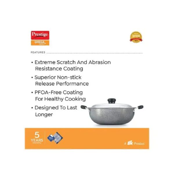 Prestige Omega Select Plus Aluminium Non-Stick Round Base Kadhai with Lid, 20 cm, Black - Image 3