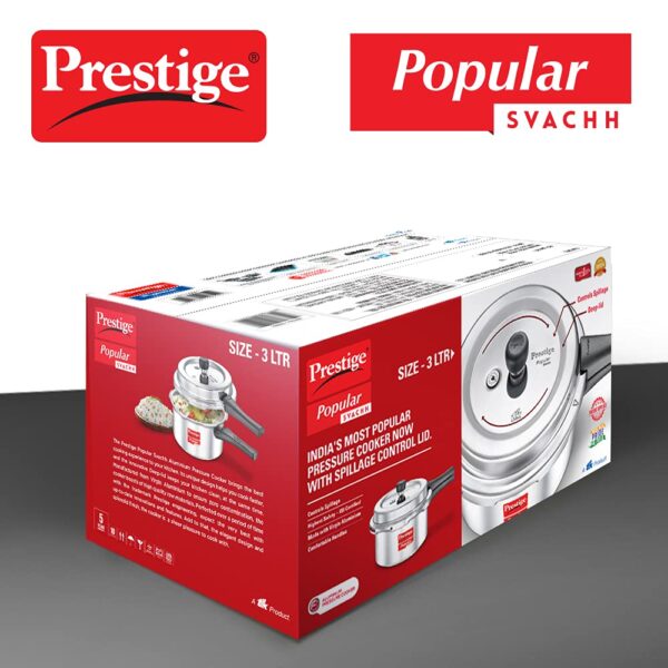 Prestige Popular Svachh Virgin Aluminium Spillage Control Outer Lid Pressure Cooker, 3 L (Silver) - Image 5