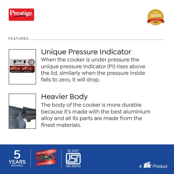 Prestige Deluxe Plus Hard Anodized Aluminium Junior Handi Pressure Cooker, 5 L Outer Lid Pressure Cooker - Black, 5 Liter - Image 5