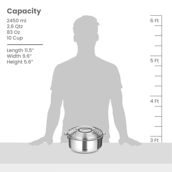 MILTON Thermosteel Galaxia Casserole, 2500 ml, Steelplain Thermoware Casserole  (2500 ml) - Image 2