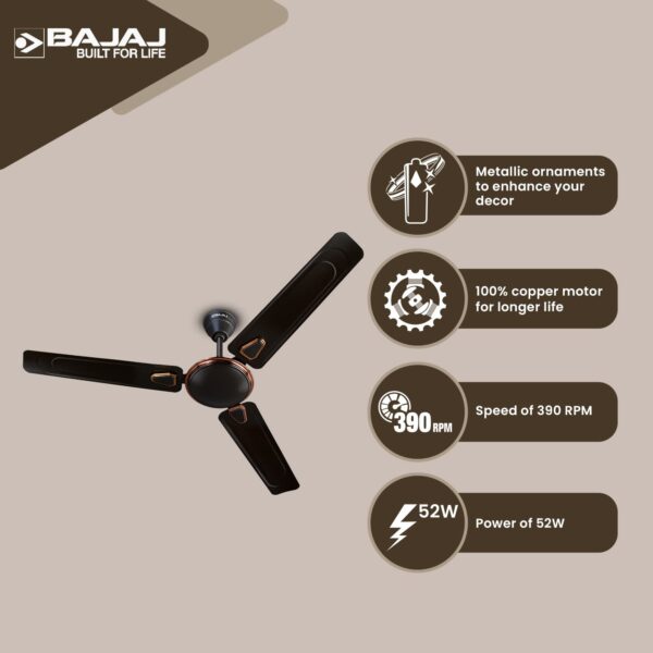 Bajaj Edge HS Neo DECO EE 1200mm (48") Ceiling Fans for Home |BEE Star Rated Energy Efficient Ceiling Fan|Unique Deco Trims|Rust Free Coating|HighSpeed - Image 3