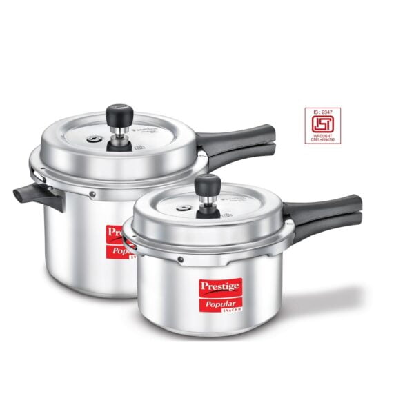 Prestige Popular Svachh Combi Pack Aluminium Pressure Cooker 5L And 3L(Silver, Controls Spillage - Image 6