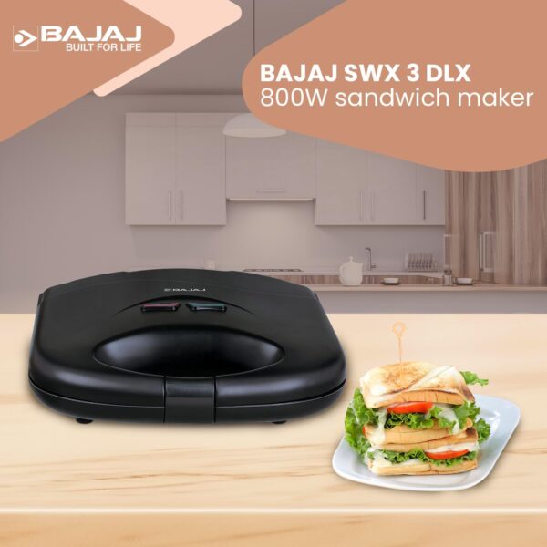 Bajaj SWX 3 Deluxe 800W 2-Slice Sandwich Toaster with Toast Plates | Non-Stick Coated Plates - Image 2