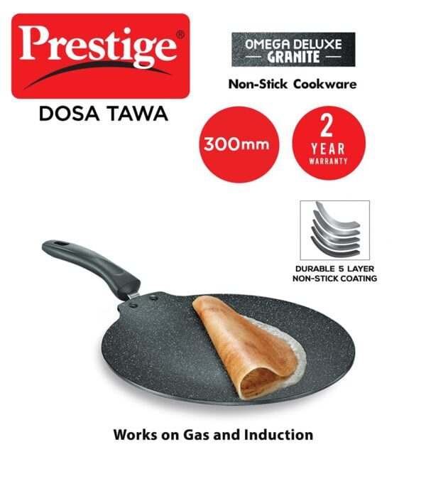 Prestige Omega Deluxe Granite 30cm Non-Stick Dosa Tawa|Scratch and Abrasion Resistant |Gas & Induction Compatible - Image 2