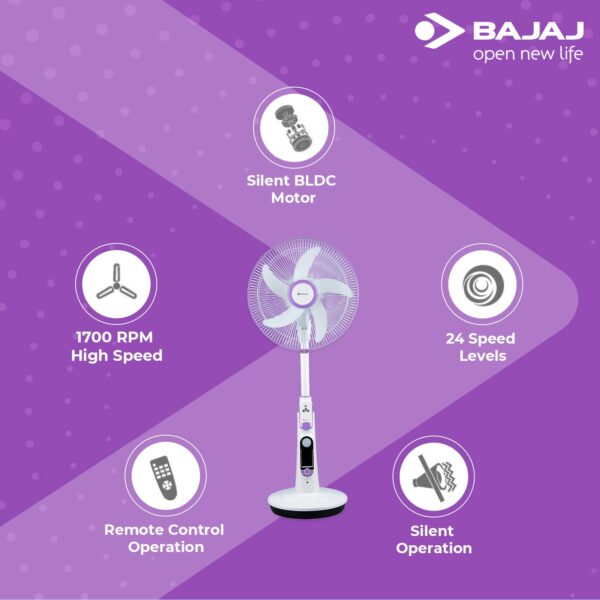 Bajaj Nuvo 400 mm Plum Purple Table Cum Pedestal Fan with BLDC Motor and Remote Control Operation, Regular - Image 8