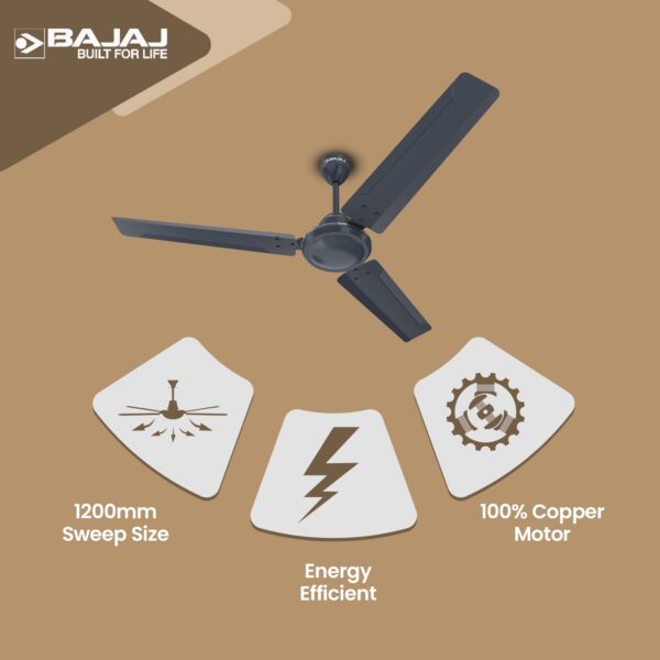 Bajaj Classico 12S1 1200mm Marathon Blue & Coal Mine Grey Ceiling Fan - Image 5