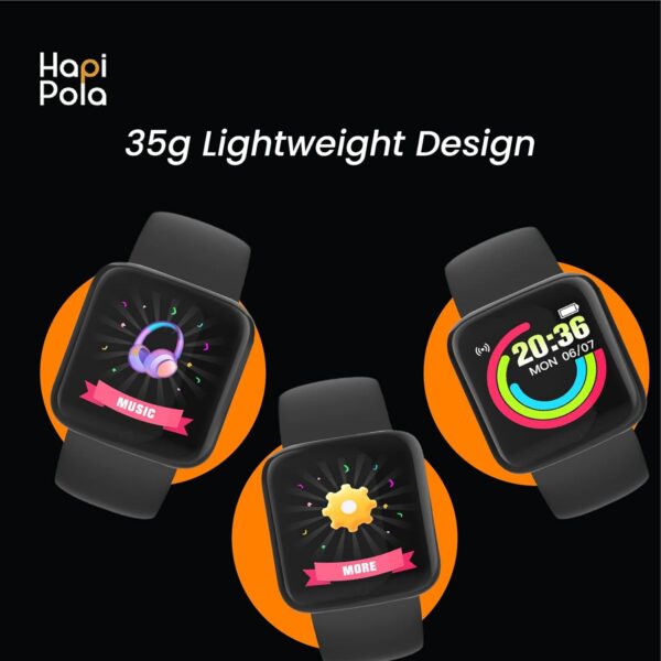 HAPI POLA D20 Stylish Smartwatch for Men and Women, Incoming Call, SMS and Alarm, Smart Watch for Kids, Find Phone, Sleep Monitor, 20+ Sports, Health Control (Black) - Image 7