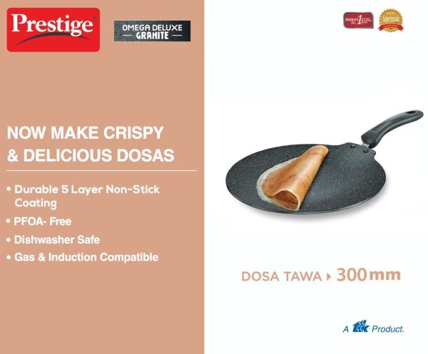 Prestige Omega Deluxe Granite 30cm Non-Stick Dosa Tawa|Scratch and Abrasion Resistant |Gas & Induction Compatible - Image 3