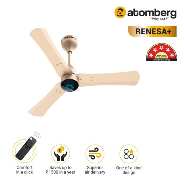 atomberg Renesa+ 1200mm BLDC Motor 5 Star Rated Sleek Ceiling Fans with Remote Control - Image 2