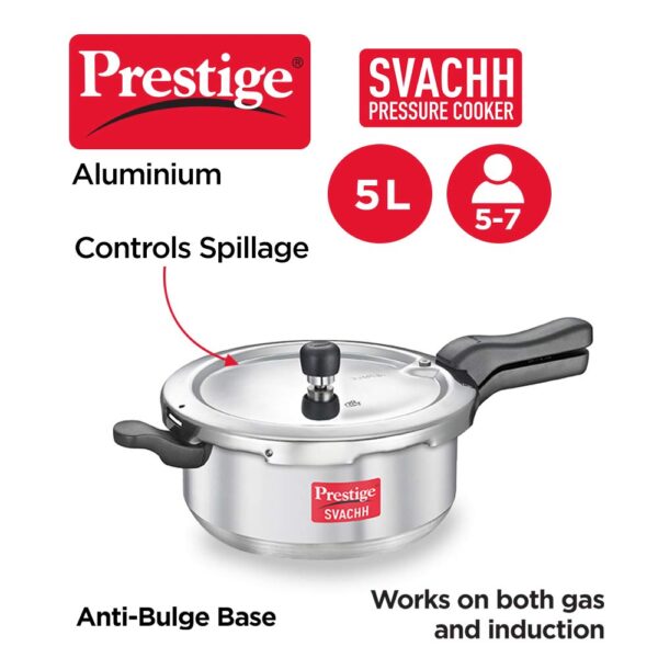 Prestige Svachh Aluminium Senior Deep Pan Outer Lid Pressure Cooker, 5L, Silver - Image 2