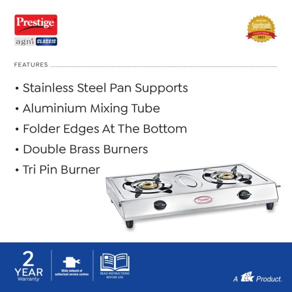 Prestige Gas Stove Two Burner Agni Classic - Image 4