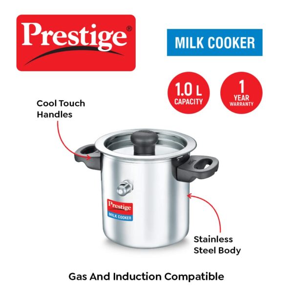 Prestige SS Milk Cooker 1.0L, Stainless Steel, Silver - Image 3