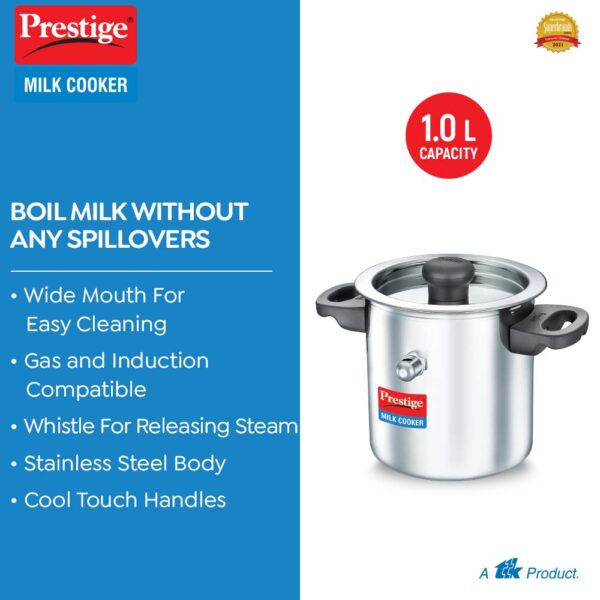 Prestige SS Milk Cooker 1.0L, Stainless Steel, Silver - Image 4