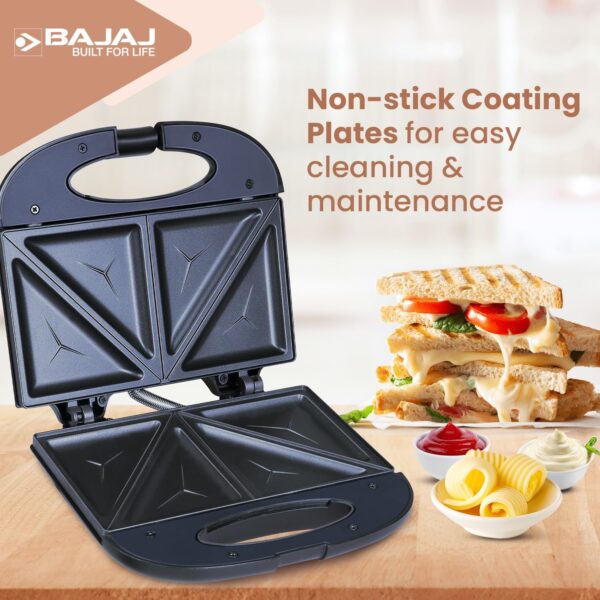 Bajaj SWX 3 Deluxe 800W 2-Slice Sandwich Toaster with Toast Plates | Non-Stick Coated Plates - Image 3