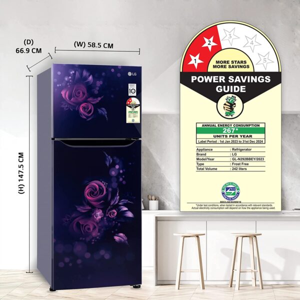 LG 242 L 2 Star Smart Inverter Frost-Free Double Door Refrigerator - GL-N292BBEY - Image 6