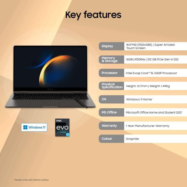 Samsung Galaxy Book3 360 Intel 13th Gen i5 EvoTM 39.6cm(15.6") Super Amoled 2-in-1 Touchscreen Laptop (16 GB/512GB SSD/Windows11/MS Office/Backlit KB/Fingerprint Sensor/Graphite/1.46Kg),NP750QFG-KA2IN - Image 2