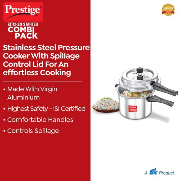 Prestige Popular Svachh Combi Pack Aluminium Pressure Cooker 5L And 3L(Silver, Controls Spillage - Image 3