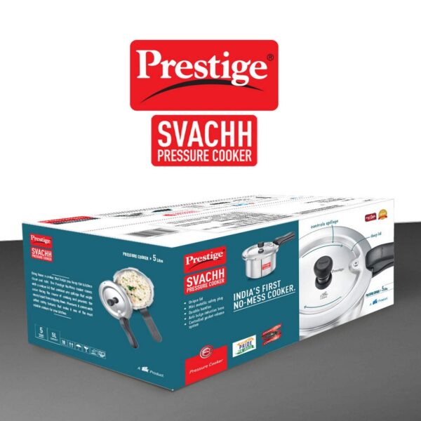 Prestige Svachh Aluminium Outer Lid Pressure Cooker, With Spillage Control, 5L, Silver - Image 5