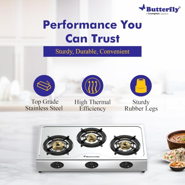 Butterfly Bolt 3B Stainless Steel LPG Gas Stove, Silver - Image 3