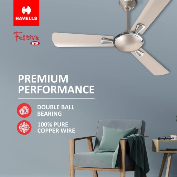 Havells 1200mm Festiva Energy Saving Ceiling Fan (Gold Mist, Pack of 1) - Image 5