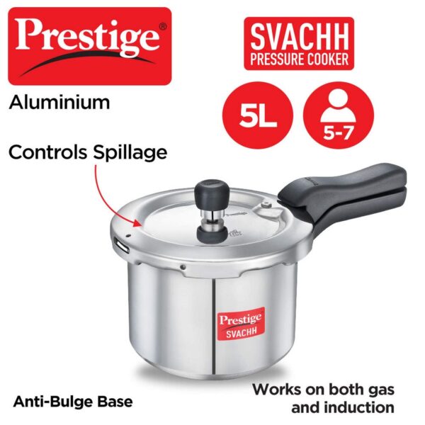 Prestige Svachh Aluminium Outer Lid Pressure Cooker, With Spillage Control, 5L, Silver - Image 2