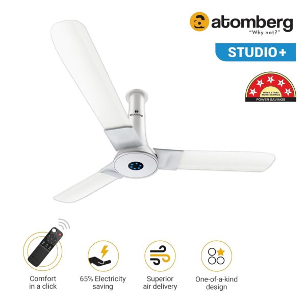 atomberg Studio+ 1200mm BLDC Motor 5 Star Rated Designer Ceiling Fans with Remote Control | Upto 65% Energy Saving, High Air Delivery and LED Indicators - Image 2