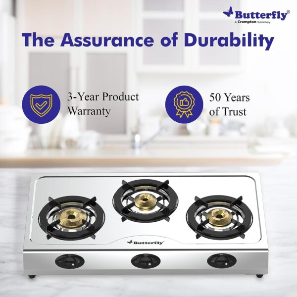 Butterfly Bolt 3B Stainless Steel LPG Gas Stove, Silver - Image 5