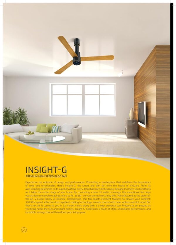 V-GUARD INSIGHT-G Electric Ceiling premium decorative BLDC fan Choco Gold Wood 1.2 m - Image 2