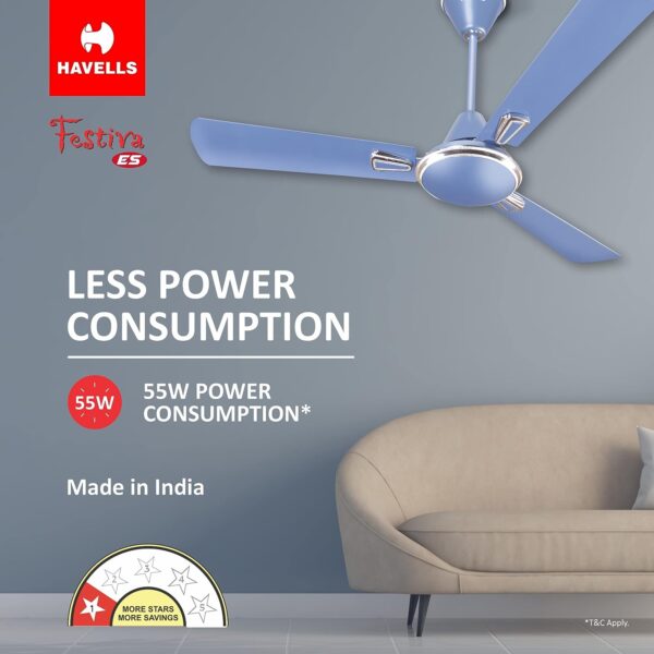 Havells 1200mm Festiva Energy Saving Ceiling Fan (Ocean Blue) - Image 6