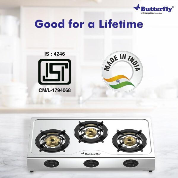 Butterfly Bolt 3B Stainless Steel LPG Gas Stove, Silver - Image 6