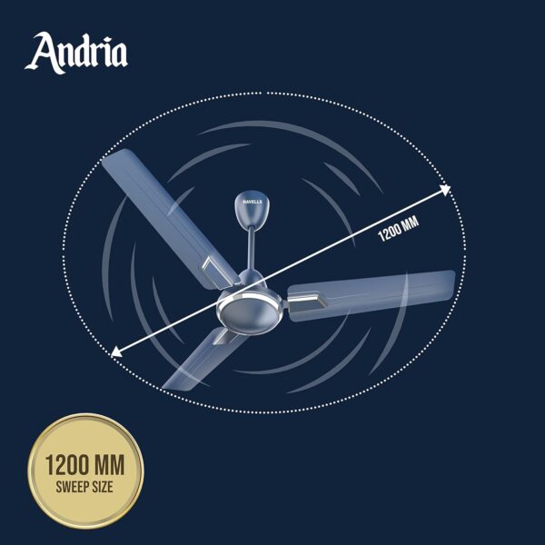 Havells Andria 1200mm Dust Resistant Ceiling Fan (Indigo Blue) - Image 4