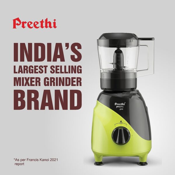 Preethi Peppy Pro MG 247, 750 Watts, 4 Jars - Unique Rapid 10 Chopping Jar, Dual Colour Swish design, Green/Black - Image 3