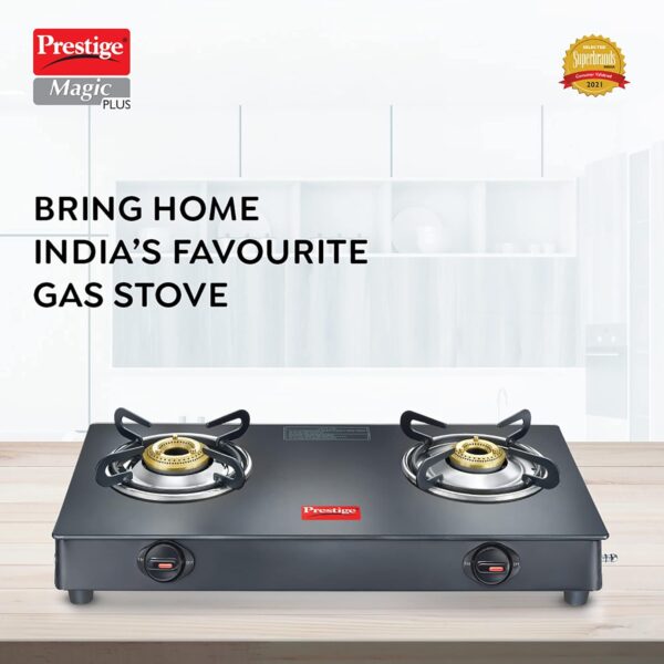 Prestige Magic plus Toughened Glass-Top 2 Brass Burner LPG Gas Stove(GTMP-02) - Image 2