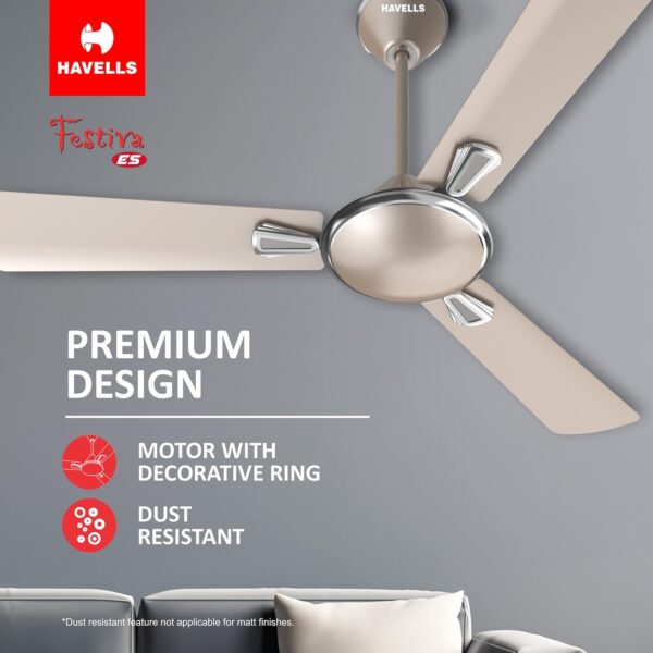 Havells 1200mm Festiva Energy Saving Ceiling Fan (Gold Mist, Pack of 1) - Image 4